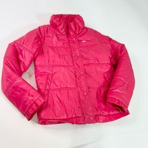 Adidas Jacket Womens Small Pink Solid Long-Sleeve High-Neck Button-Front Puffer